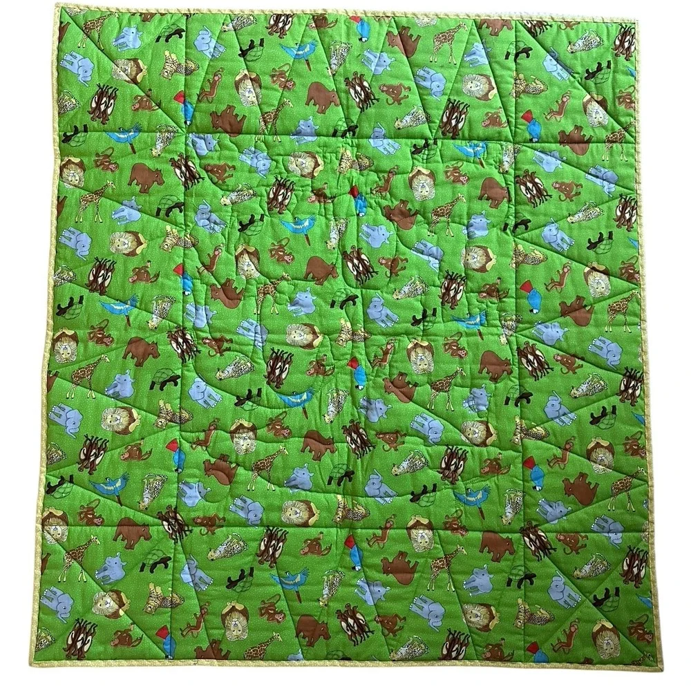 Safari Animals Jungle Baby Quilt or Wall Hanging Multicolor‎ Handmade 39x42 EUC
